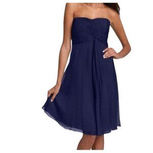Donna Morgan Twist Detail Sarah Strapless Chiffon Silk Pleated Dress Sweetheart